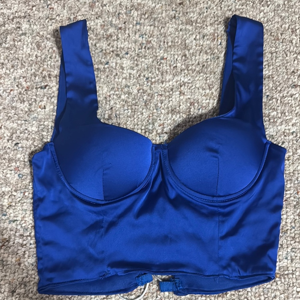 Superdown Blue Crop Top Satin Finish
